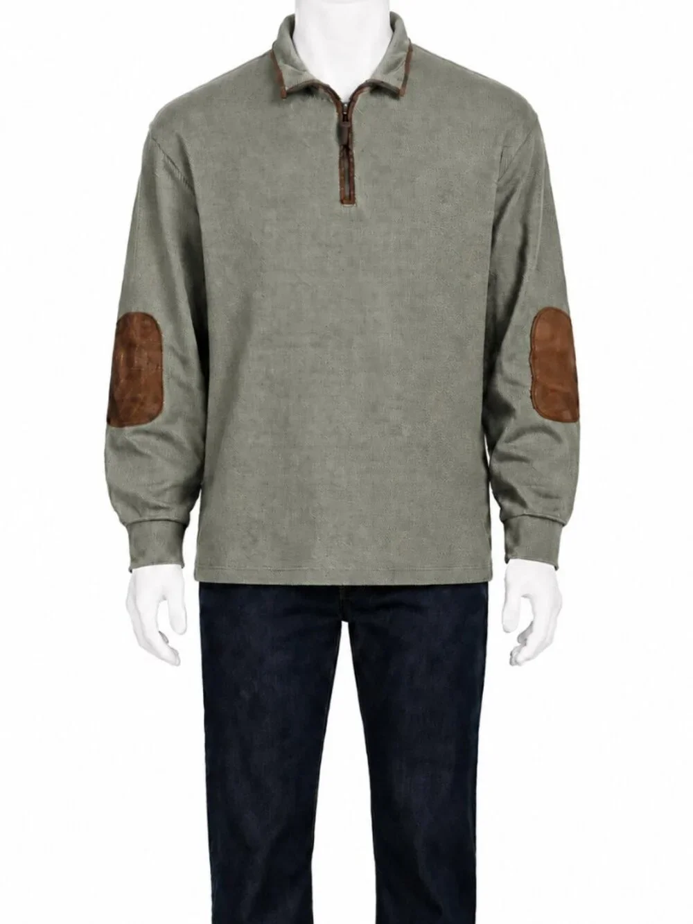 Orvis Men's Large Quarter Zip Leather Elbow Patch Pullover Sweater